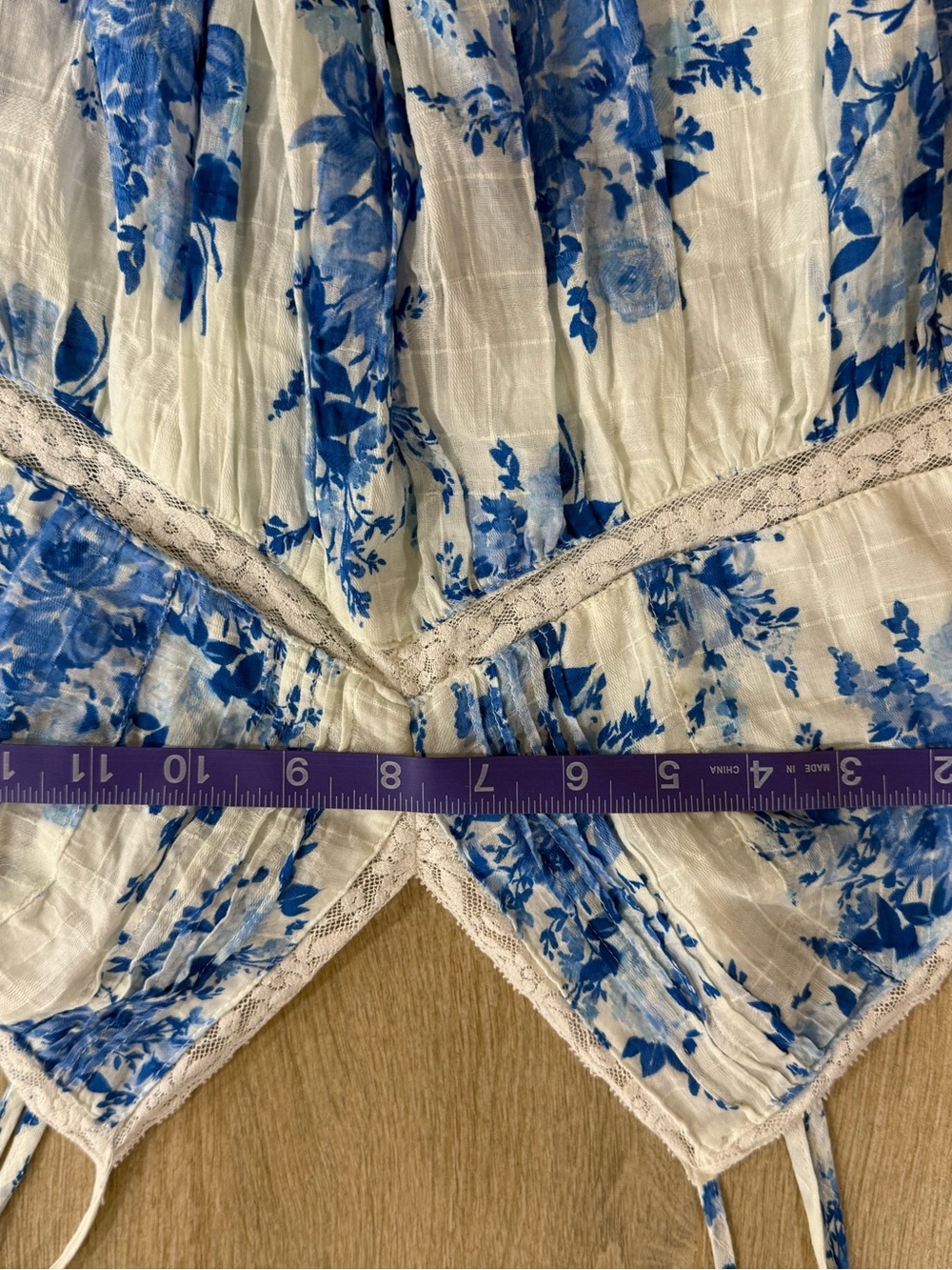 Pookie & Sebastian White Blue Floral Cotton Mini Dress Smocked Back Size L - Picture 14 of 15